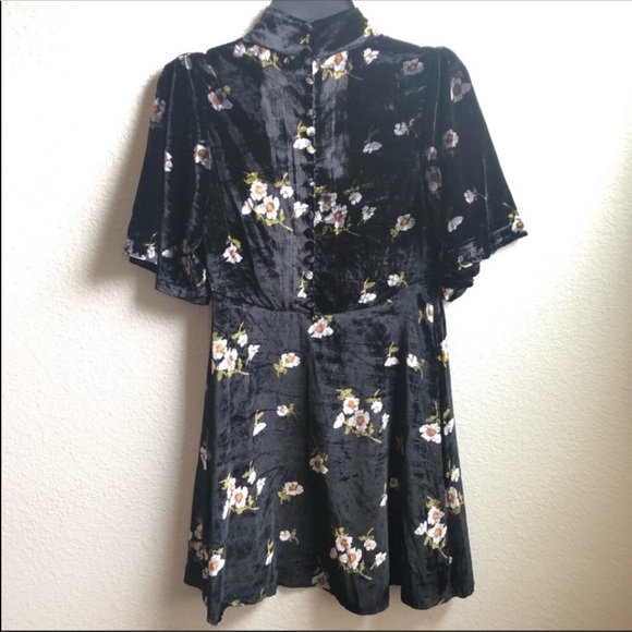 Free People black suede floral dress button back - Picture 4 of 8
